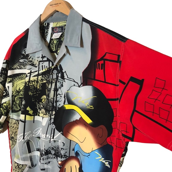 WEBS Jean Co. Vintage Y2K Button Down Shirt 2XL Cool All Over Print Urban-wear - Picture 5 of 11